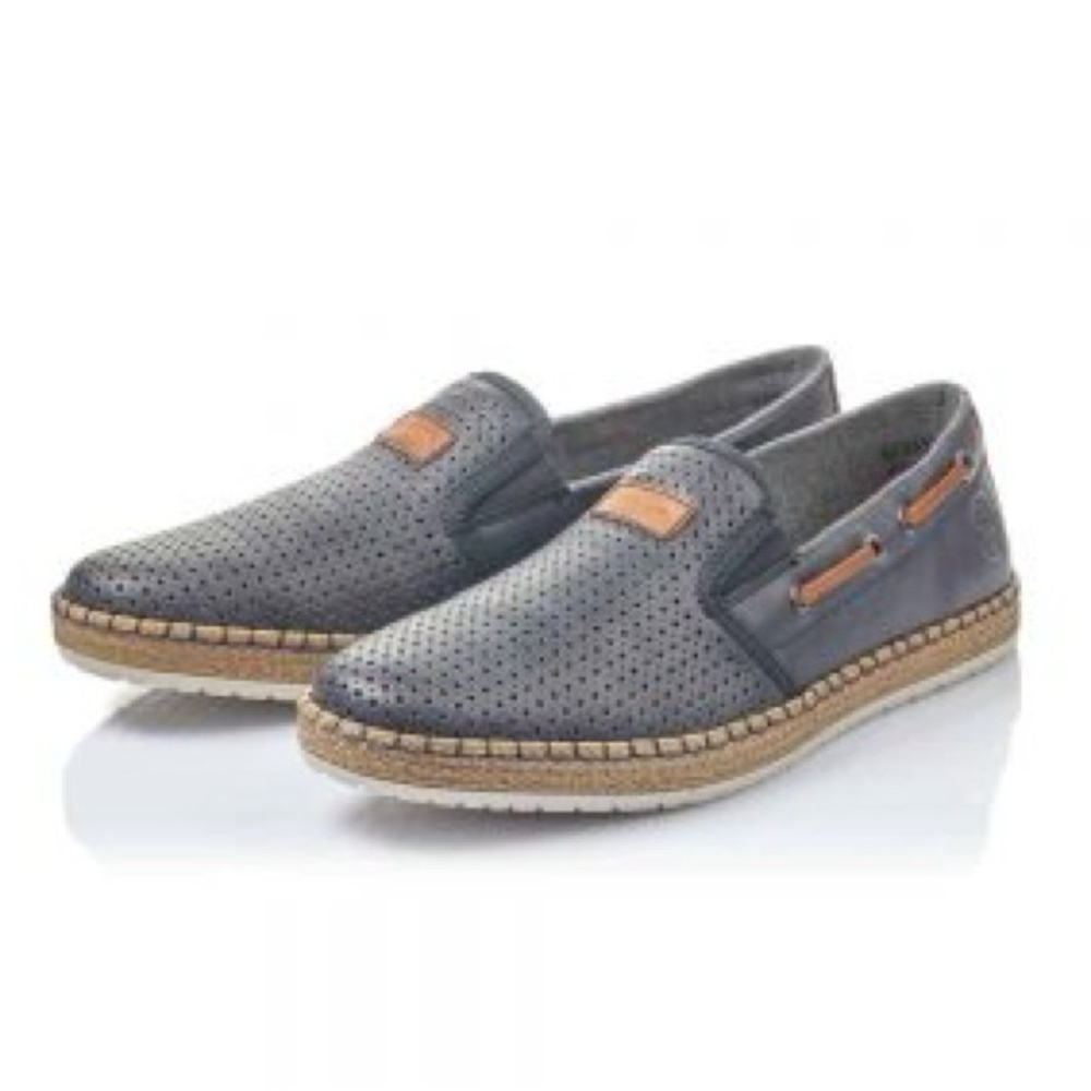 Rieker Men’s Navy Leather Slip-On Perforated Detailing Loafers Size 46 EU
